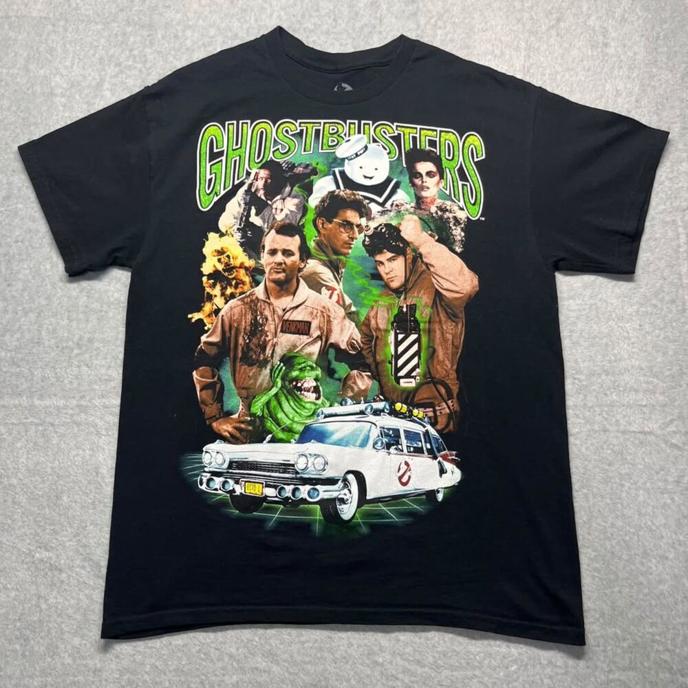 Ghostbusters Goodie Two Sleeves T Shirt Men's Large Black Ecto-1 Slimer Movie